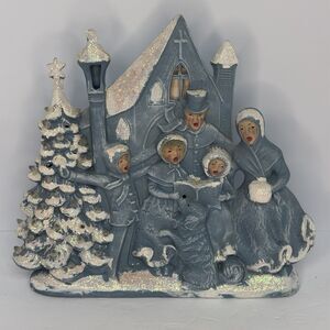 Vintage Atlantic Mold A414 Christmas Carolers Ceramic Music Box Church 14.5"